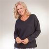 100% Cotton La Cera Long Sleeve V-Neck Cotton Knit with Flannel Pants Set in Black Plaid
