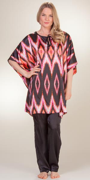Special - Winlar (Size S &amp; M) Charmeuse Satin Kaftan/Pajama Set - Evening Flame