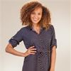 SC SALE Claudia Richards (Size S & M) Gathered Shirt Dress Roll Sleeve in Navy Dots