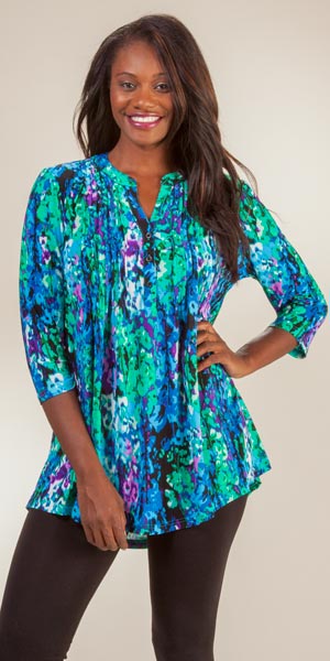 SC SALE Tunic Tops by La Cera - 3/4 Sleeve (Size Small) Poly Blend Pleated Top - Wishing Well