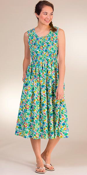 SC SALE Long Sundresses (Size Small) Smocked Sleeveless Cotton Dress in Morning Meadow
