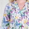 La Cera  3/4 Sleeve Cotton Pleated Tunic Top in Twilight Butterfly