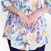 La Cera  3/4 Sleeve Cotton Pleated Tunic Top in Twilight Butterfly