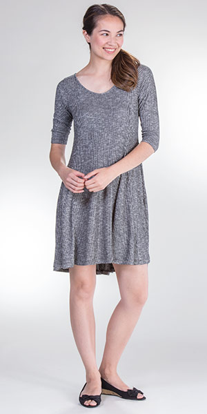 Nostalgia Ribbed Long Sleeve Skater Dress in Charcoal