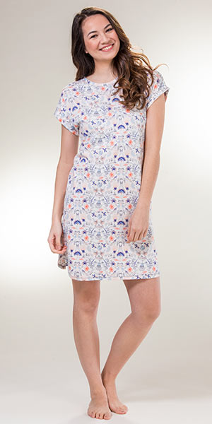 SC SALE Last Ones Special - Sesoire (Size Small) Cotton Rayon Short Sleeve Night Shirt in Mountain Flower