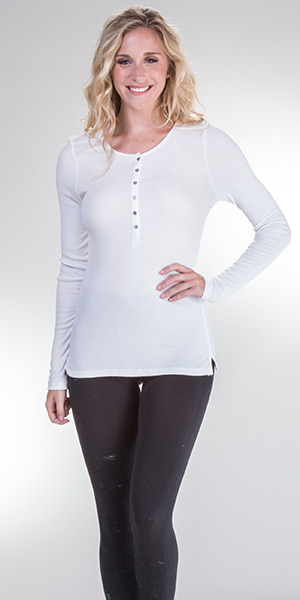 SC SALE Nostalgia Long Sleeve  Comfort Blend Henley Tee in White