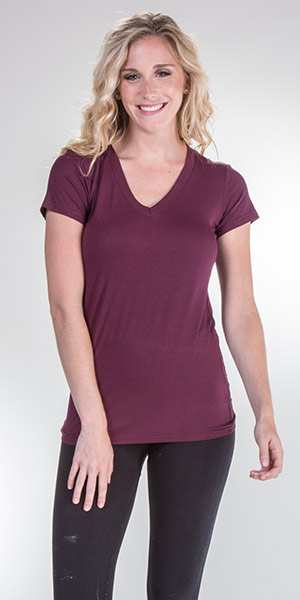 Nostalgia Cap Sleeve V-Neck  Comfort Blend Tee in Maroon