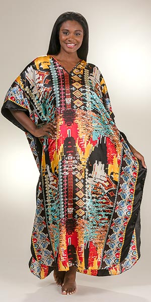 Winlar Plus Size Long Satin Kaftan in Digital Diva