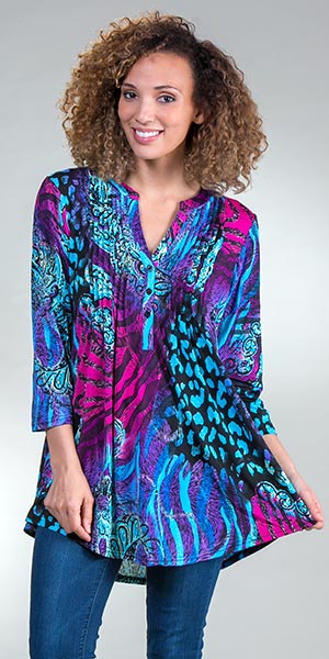 SC SALE La Cera Tunics (Sizes Sm &amp; M) 3/4 Sleeve Poly Blend Top in Paisley Jungle