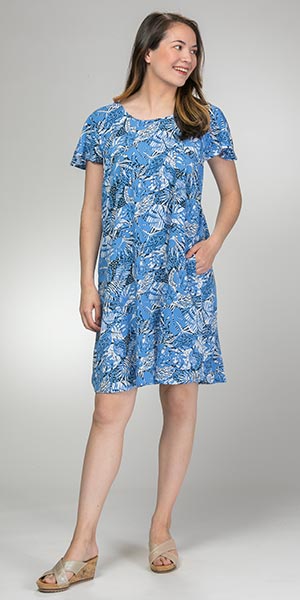 SC SALE Last One Special - Blue Water (Size Med.) Sundress - Short Sleeve Rayon Dress in Blue Serenity