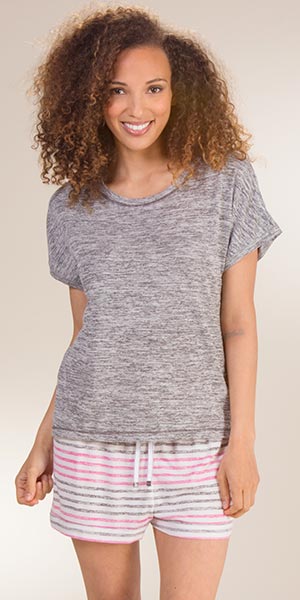 SC SALE  (Size S) Short Sleeve and Boxer Pajama Set in Gray Stripes