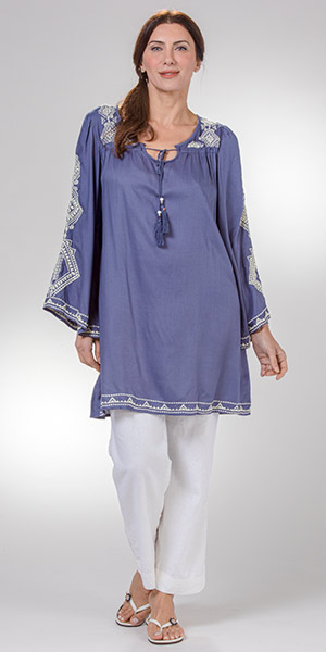 Nostalgia (Size S &amp; M)  Apparel Rayon Bell Sleeve Dress/Top in Slate Blue 