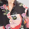  "N" by Natori V-Neck Zip Front Poly Long Caftan - Crane Floret