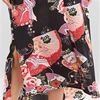  "N" by Natori V-Neck Zip Front Poly Long Caftan - Crane Floret