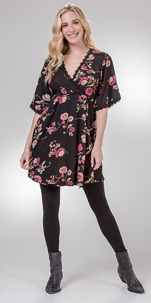 Nostalgia ( Small &amp; XL) Faux Wrap Rayon Dress in Mauve Floral