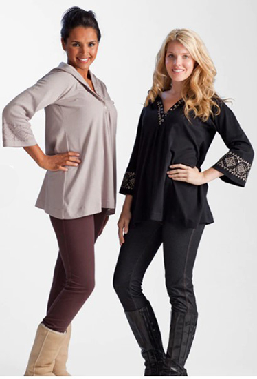Sale - La Cera Hooded Embroidered Tunic from Soft Cotton/Poly Blend - in Taupe or Black