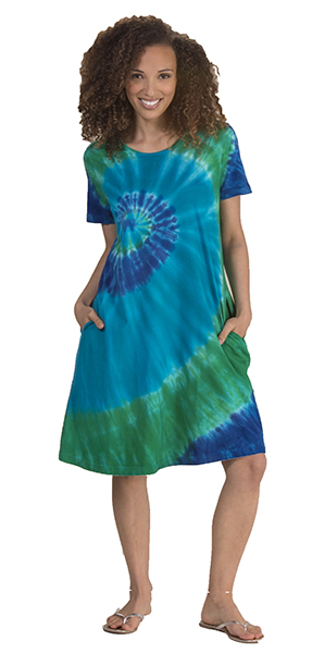 La Cera Knee Length Dress with Pockets - 100% Cotton Knit A-Line Dress - Popping Blue