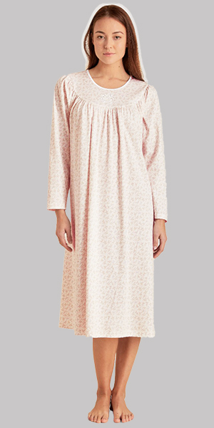 Calida Nightgowns - Cotton Knit Long Sleeve Blush Pink Print